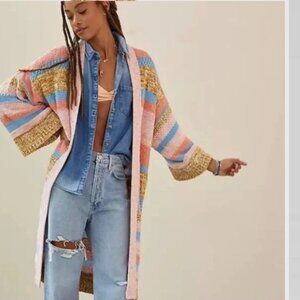 Anthropologie Textured Stripe Open Front Cardigan One Size OS